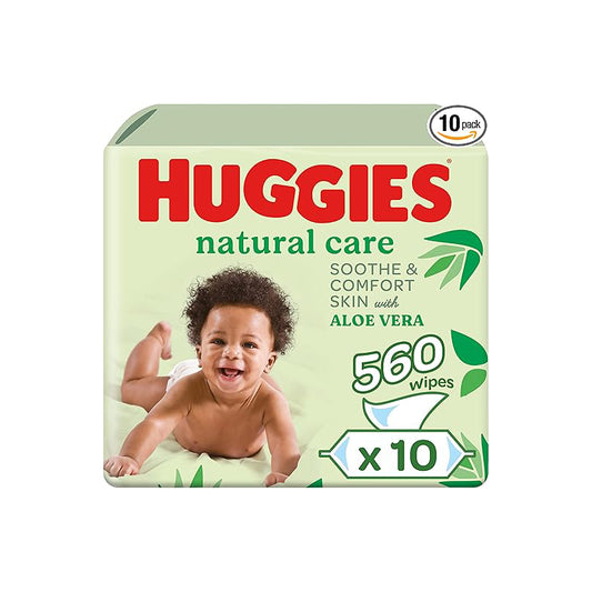 Huggies Natural Baby Wipes, Aloe Vera Wipes, 10 Pack x 56 Wipes (560 Wipes) - Zallaq Store