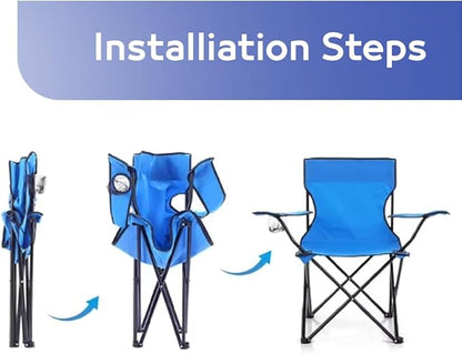 Portable Folding Camping Chair with Armrests, with Cup Holder large Size Blue
