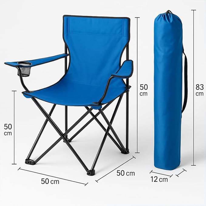 Portable Folding Camping Chair with Armrests, with Cup Holder large Size Blue