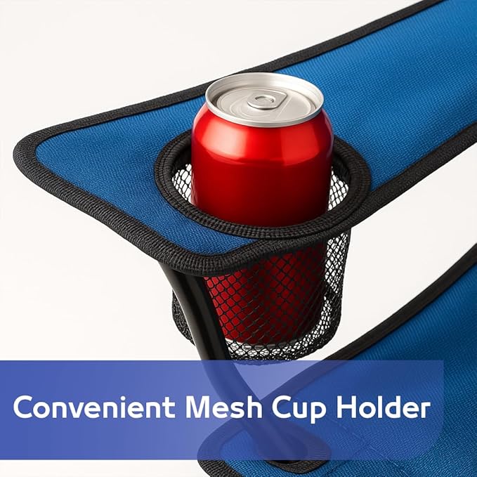 Portable Folding Camping Chair with Armrests, with Cup Holder large Size Blue