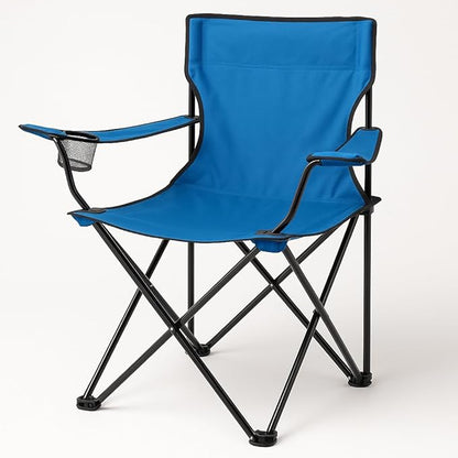 Portable Folding Camping Chair with Armrests, with Cup Holder large Size Blue
