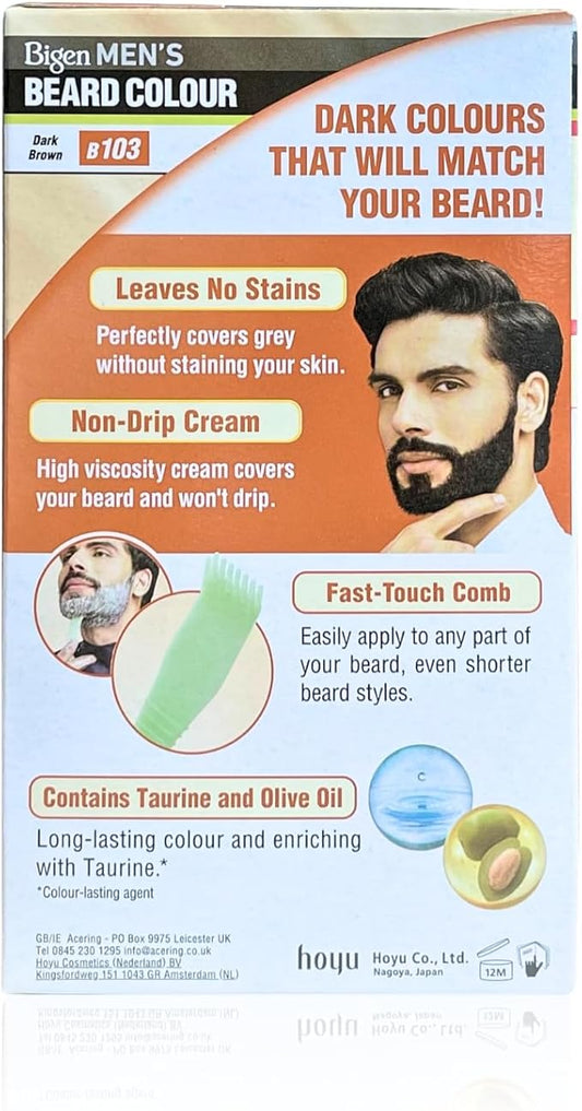 Bigen Men's Beard Colour | No Ammonia Formula with Aloe Extract & Olive Oil - 103 Dark Brown