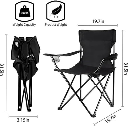 Portable Folding Camping Chair with Armrests, with Cup Holder large Size Black