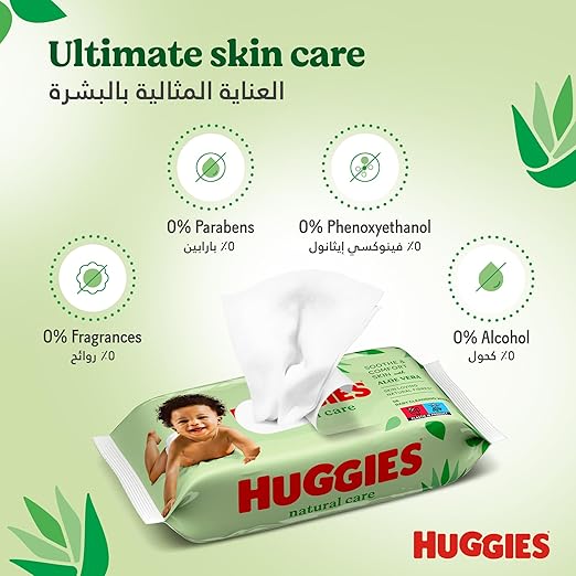 Huggies Natural Baby Wipes, Aloe Vera Wipes, 10 Pack x 56 Wipes (560 Wipes)