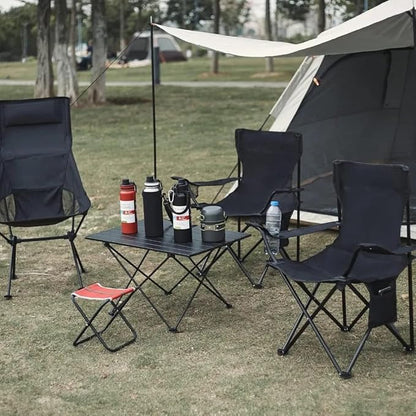 Portable Folding Camping Chair with Armrests, with Cup Holder large Size Black