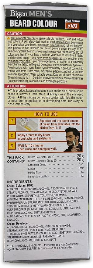 Bigen Men's Beard Colour | No Ammonia Formula with Aloe Extract & Olive Oil - 103 Dark Brown