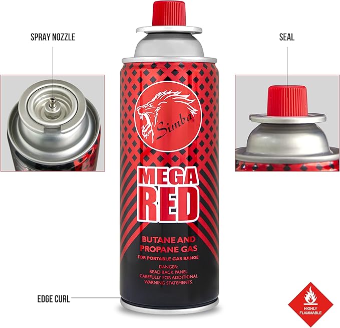SIMBA Portable Stove Gas pack of 12- 220g - 400ml - Butane Gas for Camping Stoves, HIGH Performance Gas Mix | Butane GAS for Stoves