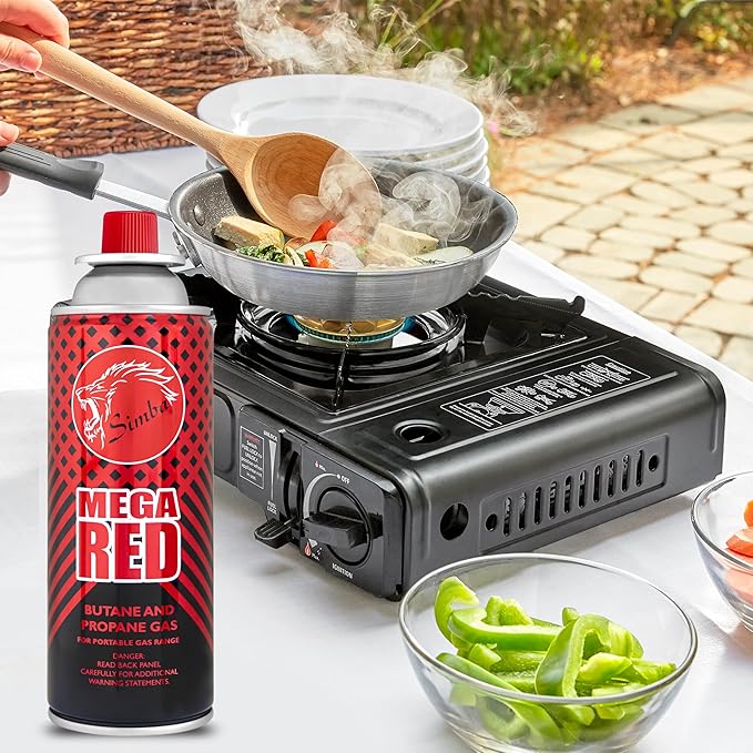 SIMBA Portable Stove Gas pack of 12- 220g - 400ml - Butane Gas for Camping Stoves, HIGH Performance Gas Mix | Butane GAS for Stoves