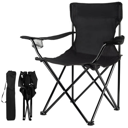 Portable Folding Camping Chair with Armrests, with Cup Holder large Size Black