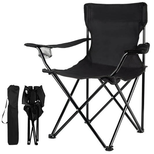 Portable Folding Camping Chair with Armrests, with Cup Holder large Size Black