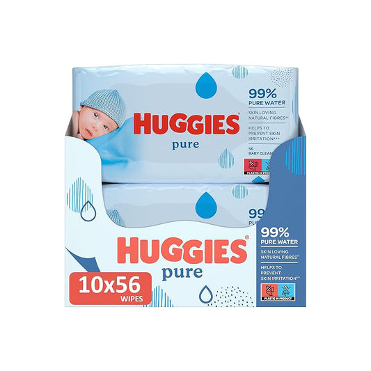 Huggies Pure Baby Wipes, 99% Pure Water Wipes, 10 Pack x 56 (560 Wipes)