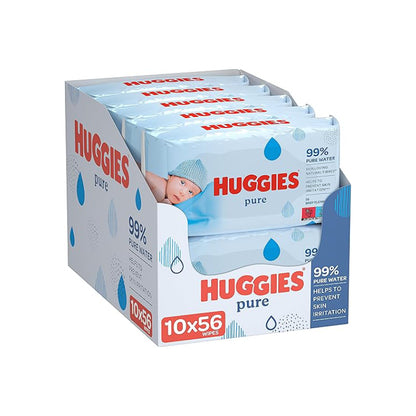 Huggies Pure Baby Wipes, 99% Pure Water Wipes, 10 Pack x 56 (560 Wipes)