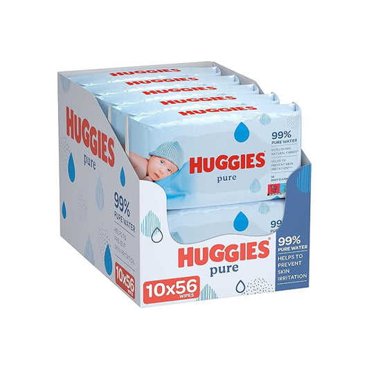 Huggies Pure Baby Wipes, 99% Pure Water Wipes, 10 Pack x 56 (560 Wipes)