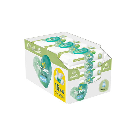 Pampers Harmonie Aqua Wet Wipes 15 Packs of 48 Wet Wipes - 720 Wet Wipes